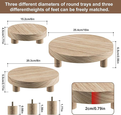 3 Pcs Wood Plant Stand Indoor Outdoor, Round Wood Riser for Decor 6/8/10" Wooden Stool Display Stand Flower Pot Holder Small Planter Tray Modern Potter Decorative for Desktop Counter Room (Natural)