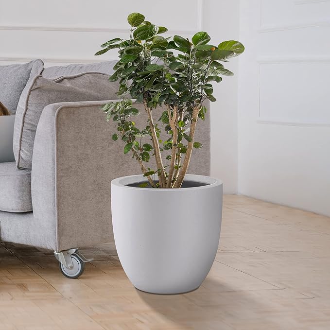 Kante 16.5" Dia Round Concrete Planter, Large Outdoor Modern Indoor Decorative Plant Pots with Drainage Hole and Rubber Plug for Home and Garden, Pure White