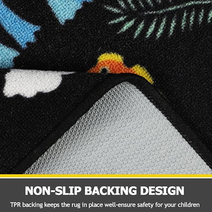 Capslpad Black Dinosaur Kids Play Rug for Boys Bedroom Non Slip Cartoon Kids Area Rug Washable Kids Play Mat for Dinosaur Room Kids Room Nursery Decor,5'2" x 3'3"