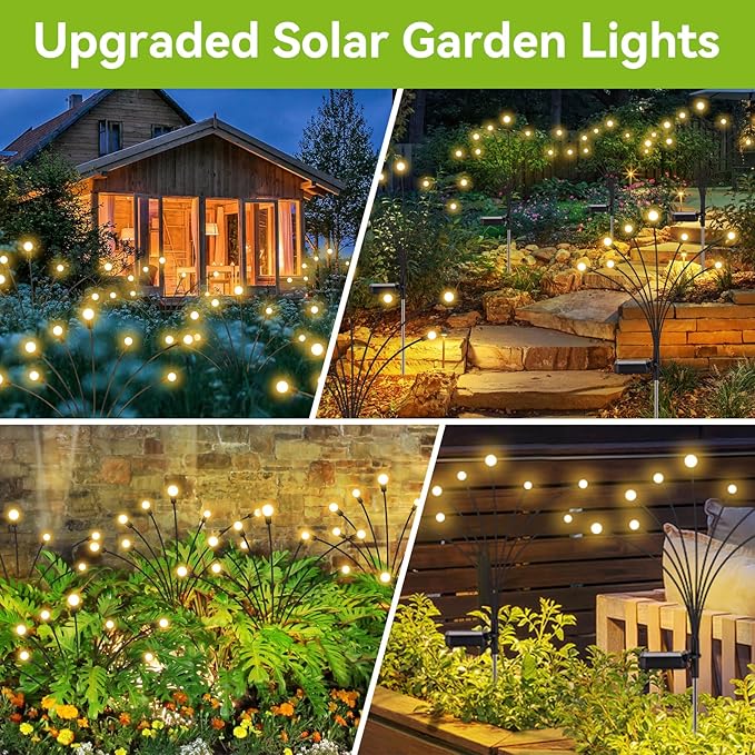 Solar Garden Lights Outdoor Waterproof, 4 Pack 32 LED Swaying Light Firefly Light Outdoor Decor Lights for Garden Gifts for Pathway Party Christmas Decoration, Warm White