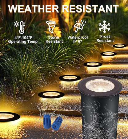 [6 Pack] CLOUDY BAY 9W LED Landscape Well Lights,2700K/3000K/3500K/4000K/5000K Selectable,Low Voltage 12V/24V Ground Lighting,Waterproof Outdoor In Ground Lights for Uplights,Transformer Excluded