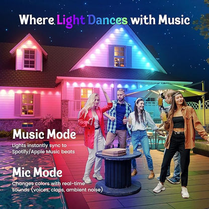 Fitop Permanent Outdoor Lights, 150FT RGB Waterproof LED Lights for House, Smart Outdoor Strip Light with Extendable Design, App/Remote Control, 16 Million Colors, IP67 Rated