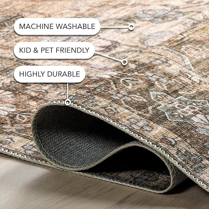 nuLOOM Devin Machine Washable Vintage Medallion Ultra Thin Accent Rug, 2' x 3', Light Brown
