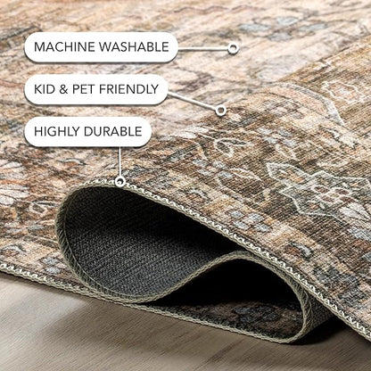 nuLOOM Devin Machine Washable Vintage Medallion Ultra Thin Accent Rug, 2' x 3', Light Brown