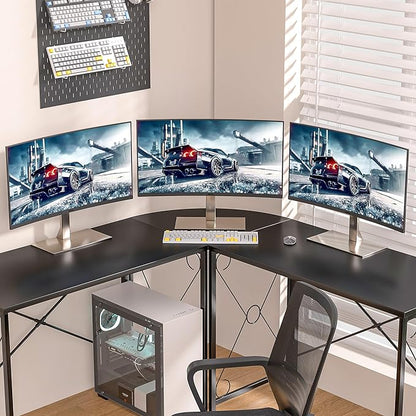 VECELO 59"x59" L Shaped Desk for Computer Gaming Multi-Usage Long 2 Person Table for Home Office Sturdy Writing Workstation, Easy Assembly/Saving Space, Black