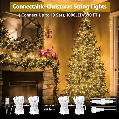 Connectable 100 LED String Lights Indoor Outdoor, 33FT Warm White Christmas Lights Waterproof, 13 Modes with Timer, Twinkle Fairy Lights Plug in Clear Wire for Christmas Tree, Bedroom, Classroom Decor