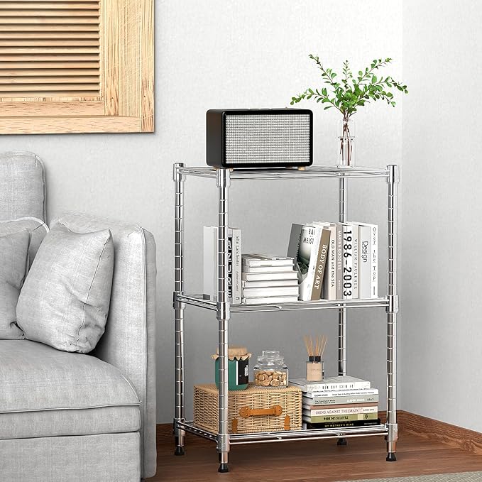 450 lbs Wire Storage Shelving 3-Tier Utility Shelving Unit Steel Organizer Wire Rack for Home,Kitchen,Office,Chrome(11.8" D x 17.7" W x 26.4" H)
