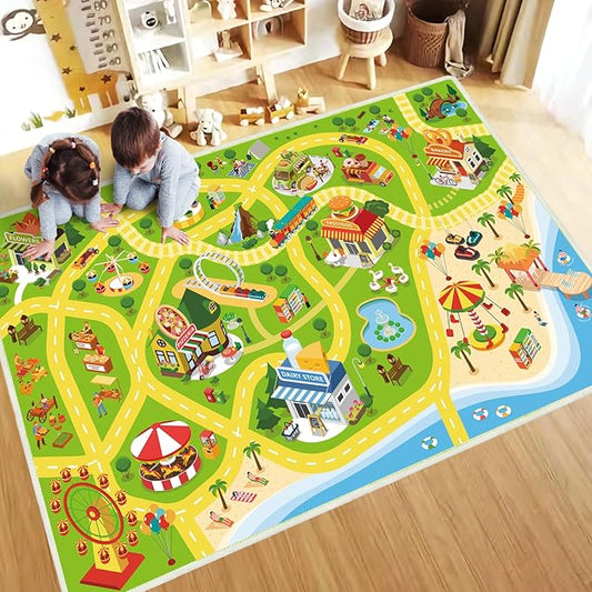 Kids Car Rug Play Mat for Playroom- 31"x 47" Non Slip Washable Kids Road Rug for Cars- Large Kids Educational Rug Ideal Gift for Toddler Classroom Boys Girls Bedroom Decor