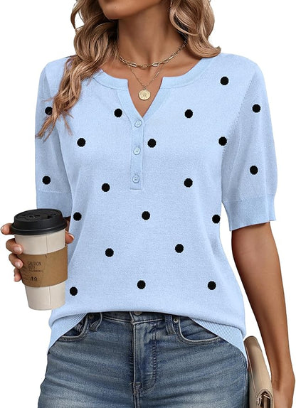 Zeagoo Women's Short Sleeve Sweater 2026 Spring Summer Tops Lightweight Casual V Neck Sweaters Dressy Work Blouses Clothes