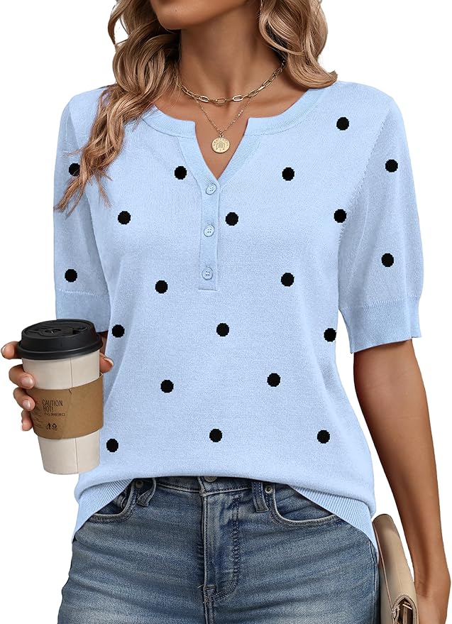 Zeagoo Women's Short Sleeve Sweater 2026 Spring Summer Tops Lightweight Casual V Neck Sweaters Dressy Work Blouses Clothes