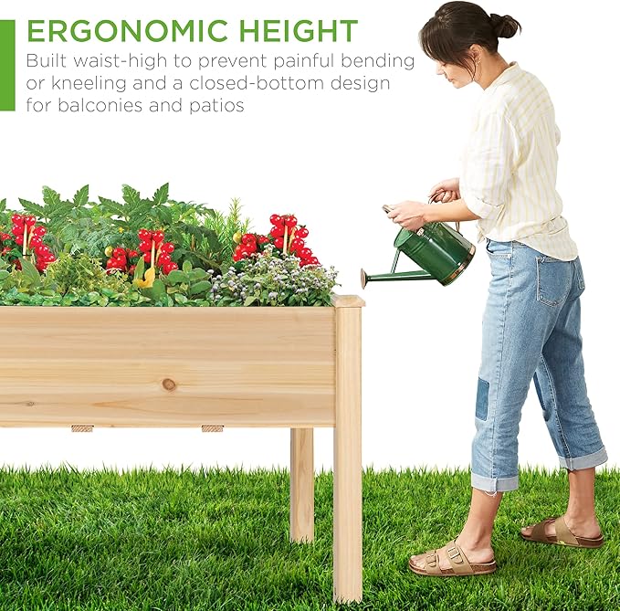 Best Choice Products 48 x 24 x 30 Inches Raised Garden Bed, Elevated Wood Planter Box Stand for Backyard, Patio, Balcony with Bed Liner, 200 Pound Capacity - Natural