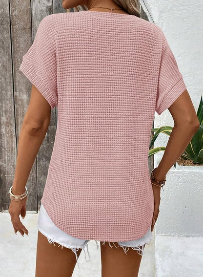 Dokotoo Womens Waffle Knit Tops 2026 Spring Summer V Neck Shirts Casual Trendy Women's Blouses Basic Tee
