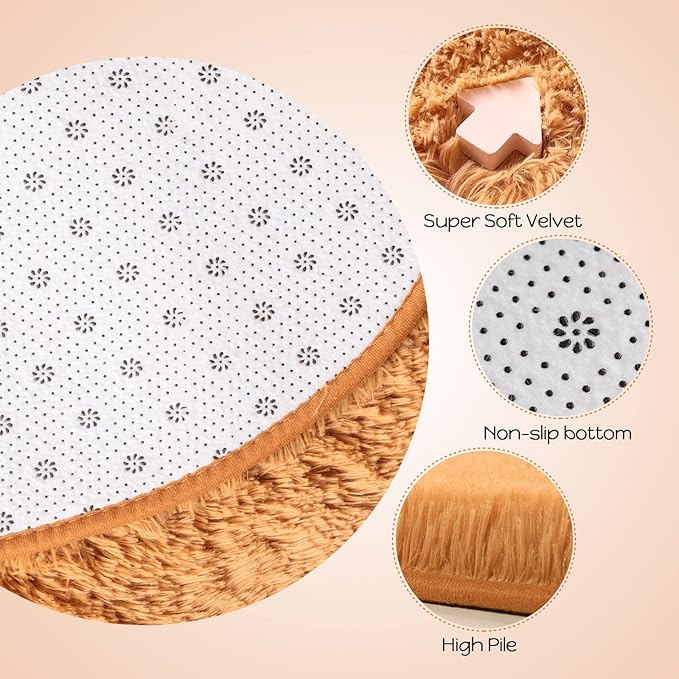 Merelax Soft Shaggy Rug for Kids Bedroom Oval 2.6'x5.3' Khaki Plush Fluffy Carpet for Living Room, Furry Carpet for Teen Girls Room, Anti-skid Fuzzy Comfy Rug for Nursery Decor Cute Baby Play Mat