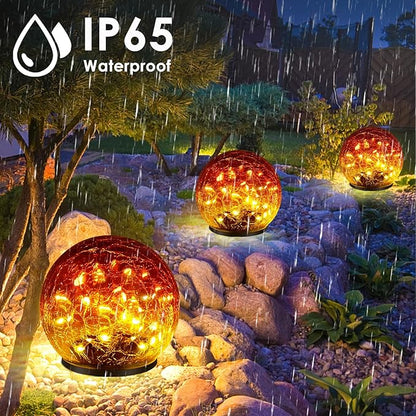 2 Pack 60 LED Garden Solar Outdoor Lights Decorative, Gradient red Cracked Glass Solar Globe Lights, Upgraded Waterproof Ball Lights for Yard Pathway Patio Lawn Christmas Outside Decor
