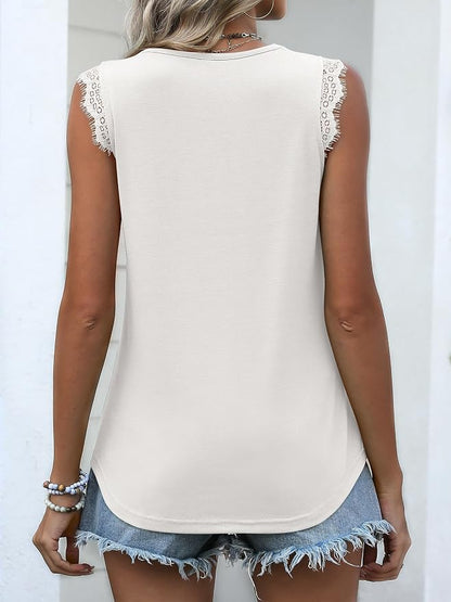 ANRABESS Womens Lace Trim Tank Tops V Neck Sleeveless Shirts 2026 Summer Casual Trendy Dressy Cami Top
