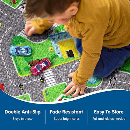 Booooom Jackson Car Rug-Car Mat for Kids Toy Cars -Car Rugs for Kids Toy Cars-Road Rug-Kids Car Rug Play Mat-Car Track Carpet-Car Play Mat-Car Play Rug-Race Car Floor Mat-Kids Car Playmat Rug