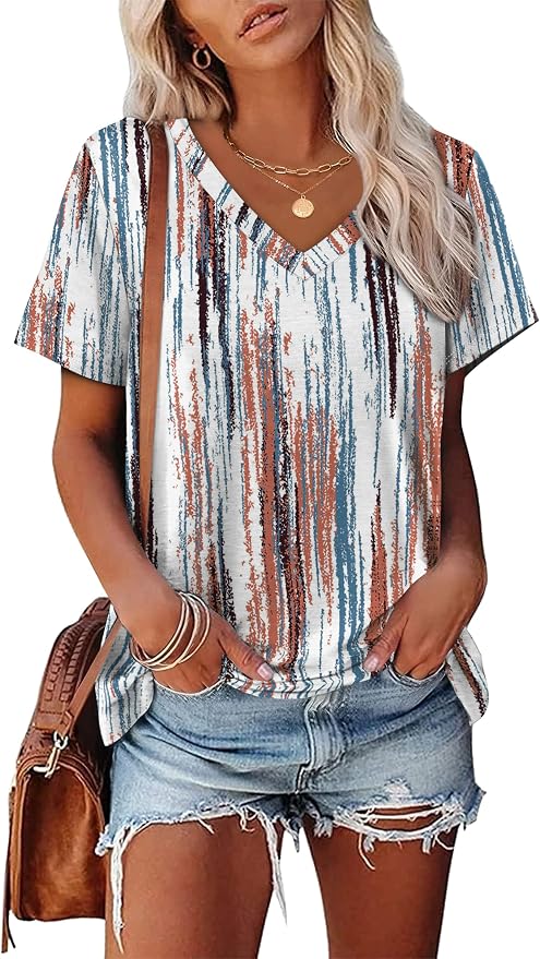 Alaroo Womens Summer Tops 2026 V Neck Short Sleeve Shirts Trendy Dressy Casual Vacation Outfits Printed