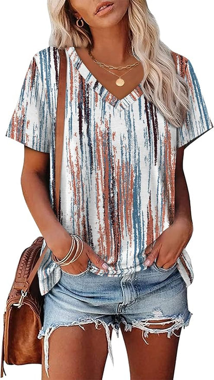 Alaroo Womens Summer Tops 2026 V Neck Short Sleeve Shirts Trendy Dressy Casual Vacation Outfits Printed