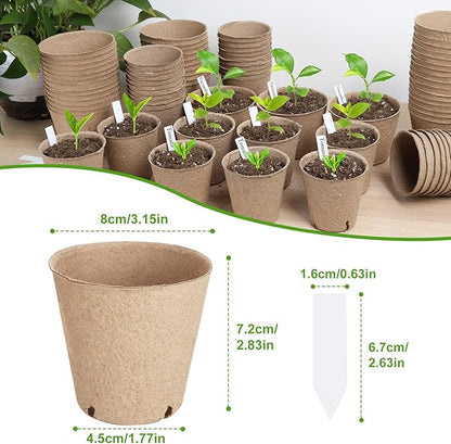132 Pack Organic Peat Pots, 3.15 Inch Nursery Pot, Round Plant Seedling Pots with Drainage Holes, Small Seed Starting Starter Tray Bulk, Garden Germination Container with 132 Planting Labels(8 cm)