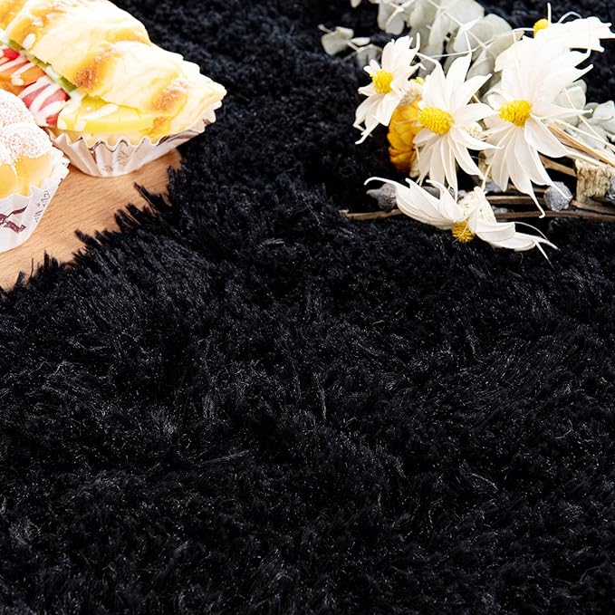 Noahas Black Fluffy Rugs for Bedroom,2'X 5' Oval Ultra Soft Bedroom Rugs,Small Throw Rugs, Kids Room Carpet Modern Shaggy Area Rugs Home Decor