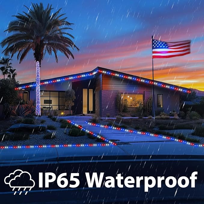 100ft LED Rope Lights Outdoor, 720 LED Connectable & Flexible Tube Lights with 8 Modes, Waterproof LED Rope Lighting for Independence Flag Day, Memorial Day, Outdoor,Indoor Decor (Red & White & Blue)