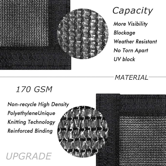 UPGRADE Privacy Fence Screen 3'x74' Black Outdoor 90% Visibility Blockage 170 GSM Mesh Shade Cover Panels for Backyard,Balcony,Home Decoration with Zip Ties,Customized Avaliable