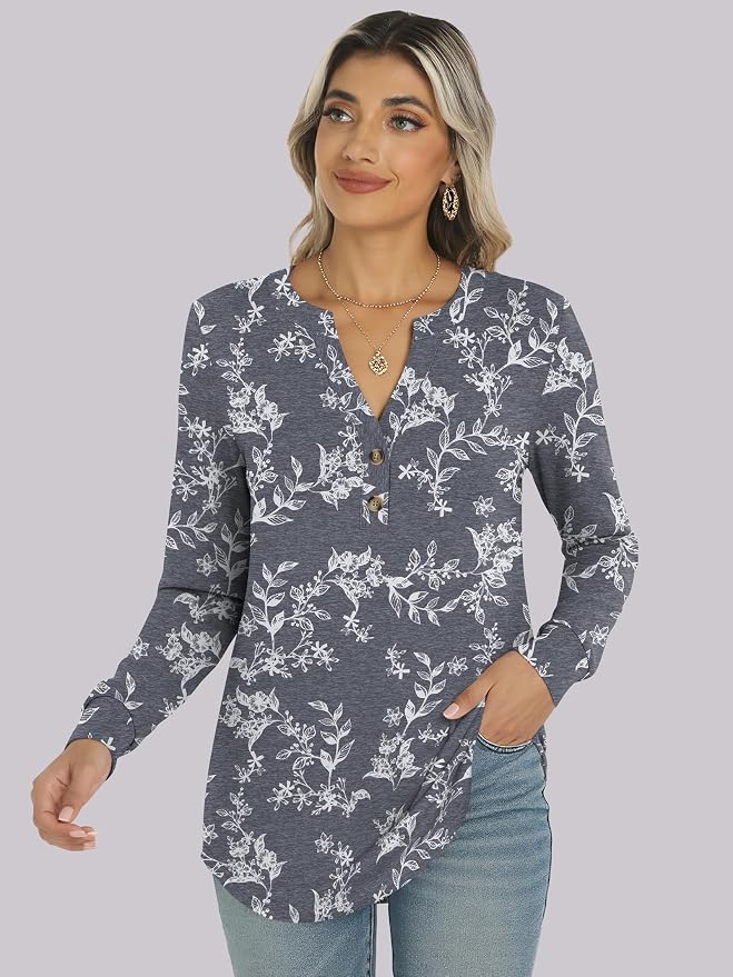 ANRABESS Women's Long Sleeve Shirts 2026 Spring Fashion Dressy Casual Tops Trendy Henley Blouses Cute Work Outfits Clothes