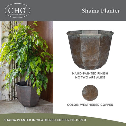 Classic Home and Garden Shaina Planting Pots - Lightweight Indoor & Outdoor Plant Pots - UV-Resistant Resin Flower Pots - Pot Planters for Flowers & Herbs (15” Weathered Copper)