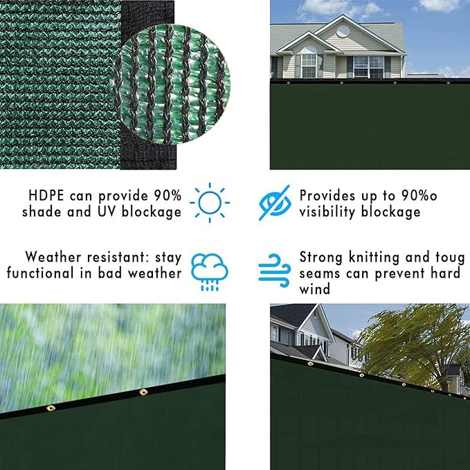UPGRADE Privacy Fence Screen 6'x40' Dark Green Outdoor 90% Visibility Blockage 170 GSM Mesh Shade Cover Panels for Backyard,Balcony,Home Decoration with Zip Ties,Customized Avaliable