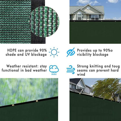 UPGRADE Privacy Fence Screen 6'x40' Dark Green Outdoor 90% Visibility Blockage 170 GSM Mesh Shade Cover Panels for Backyard,Balcony,Home Decoration with Zip Ties,Customized Avaliable