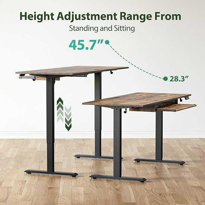 Height Adjustable Desk with Keyboard Tray, 48 x 24 Inches Electric Standing Desk, Stand up Computer Table with Memory Preset, Modern Lift Motorized Gaming Workstation, Rustic Brown