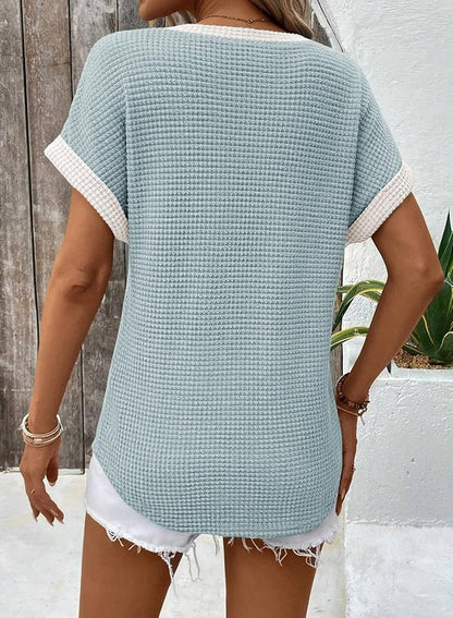 Dokotoo Womens Waffle Knit Tops 2026 Spring Summer V Neck Shirts Casual Trendy Women's Blouses Basic Tee