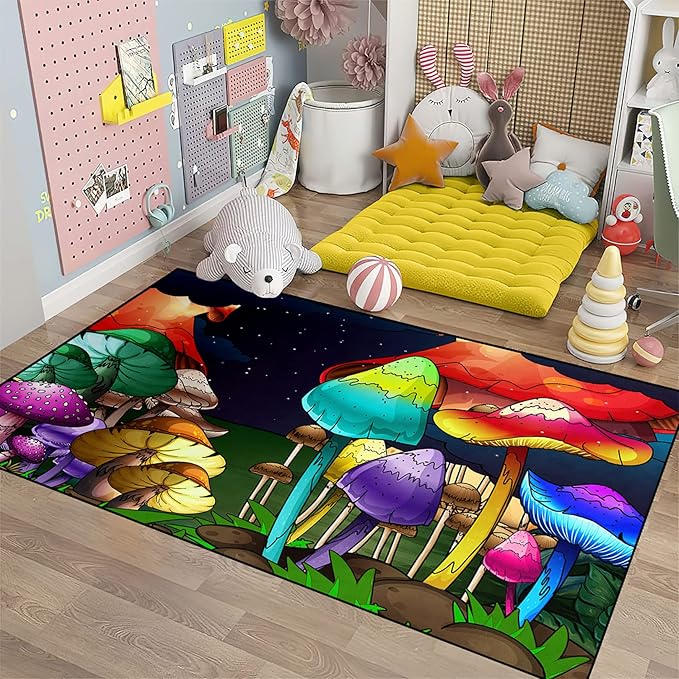 Mushroom Rugs for Bedroom Fantasy Mushroom Prints Rugs for Bedroom Mushroom Area Rugs for Girls Bedroom for Home Dining Living Room Rugs, 3'×5'