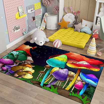 Mushroom Rugs for Bedroom Fantasy Mushroom Prints Rugs for Bedroom Mushroom Area Rugs for Girls Bedroom for Home Dining Living Room Rugs, 3'×5'