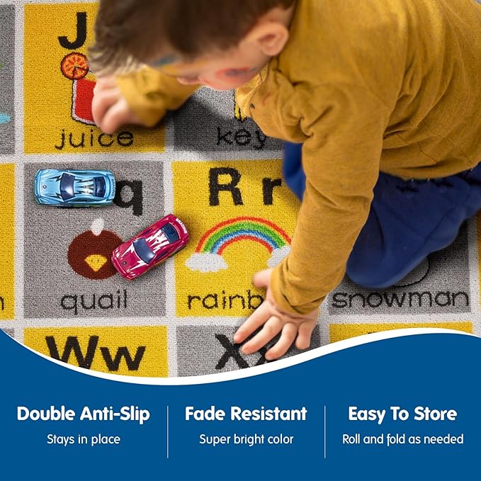Booooom Jackson ABC Rug, 3.3 x 4.9 ft, Educational Area Rug for Kids, Non-Slip Polyester Rug with Alphabet, Shapes, Animals & Fruits, Perfect for Playroom, Nursery, Classroom