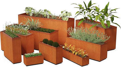 Plantercraft Large Rectangular Planters for Outdoor Plants 60x12x24 Inch Corten Steel Planter - Extra Large Outdoor Planter Box for Patios, Decks and Garden Borders