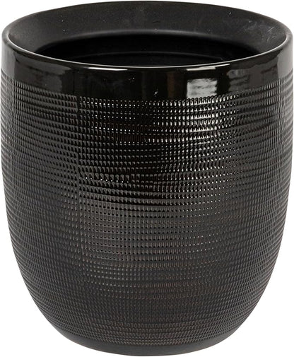 Creative Co-Op Embossed Textured Stoneware Planter, Matte Black