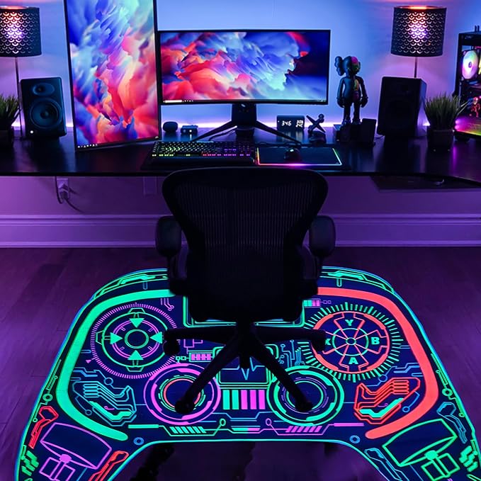 Gaming Rug for Boys Room Decor, Gamer Rugs Glow in The Blacklight Video Game Carpet Teens Playroom Non-Slip Area Rug Game Bedroom Floor Casual Mat (60"x39")