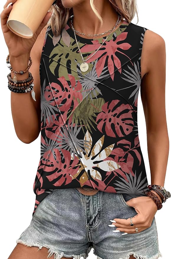 WIHOLL Women's Sleeveless Summer Crewneck Loose Fit Tank Tops