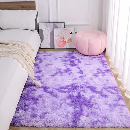 AROGAN Soft Rainbow Area Rugs for Girls Room 5x8 Feet, Fluffy Girls Bedroom Rugs, Princess Rug, Cute Colorful Carpet for Kids Teens Nursery Toddler （Purple）
