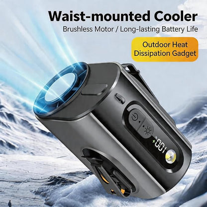 2026 AI Wearable Waist/Neck Hanging Fan,with Ice Cooler & Flashlight,10000mAh Rechargeable Clip On Belt Cooling Fan, 100-Speed 16000RPM Personal Body Fan,25H Work Time for Outdoor, Jobsite,Camping