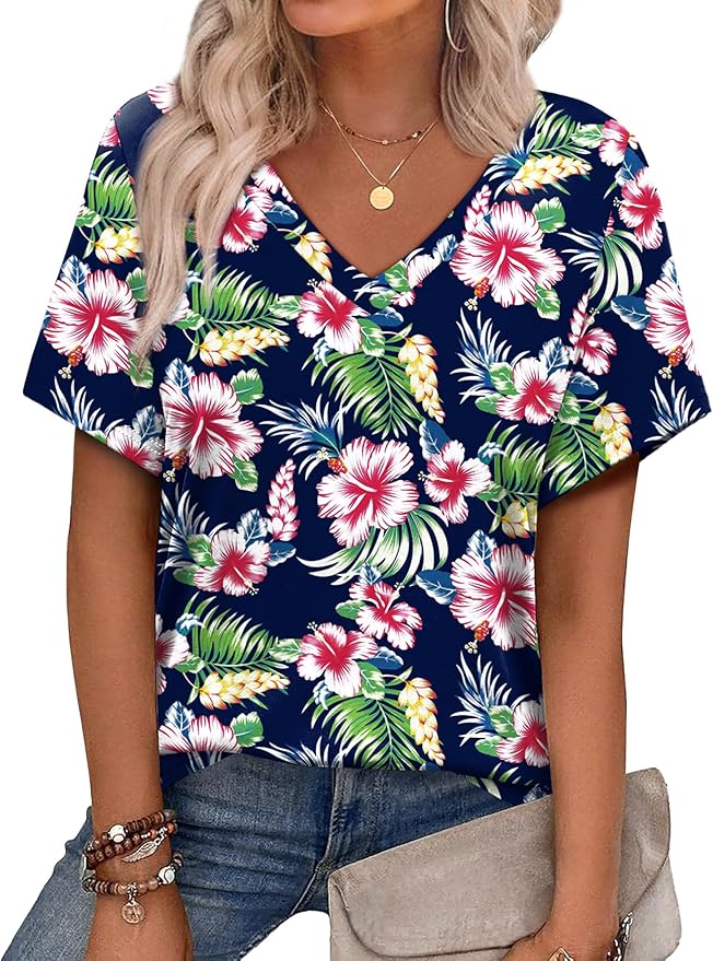 Alaroo Womens Summer Tops 2026 V Neck Short Sleeve Shirts Trendy Dressy Casual Vacation Outfits Printed