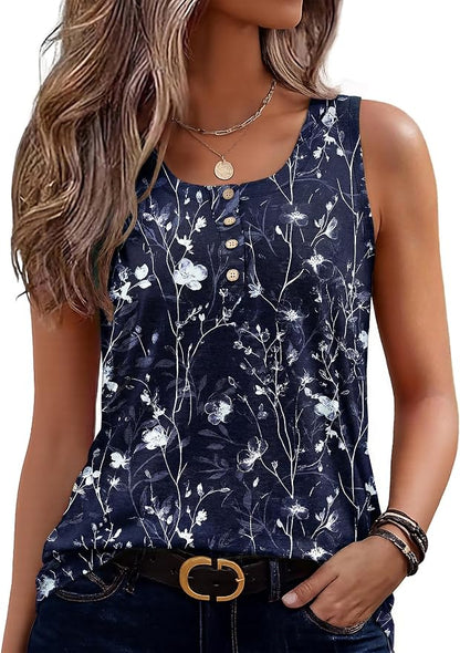 Zeagoo Womens Tank Tops Summer Sleeveless Tops Loose Button Henley Shirts Crew Neck Dress Casual 2026 Clothes