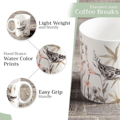 Maison d' Hermine Coffee Mug with Handles Tea Cups (12 Ounce, Pack of 1) | Fine Bone China Coffee Mugs for Hot Beverages Cappuccino Latte Home Spring Summer -Meadow Florals - Brown - Meadow Mornings