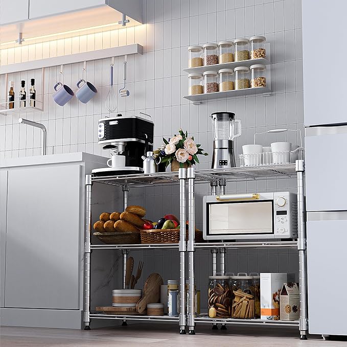 450 lbs Wire Storage Shelving 3-Tier Utility Shelving Unit Steel Organizer Wire Rack for Home,Kitchen,Office,Chrome(11.8" D x 17.7" W x 26.4" H)