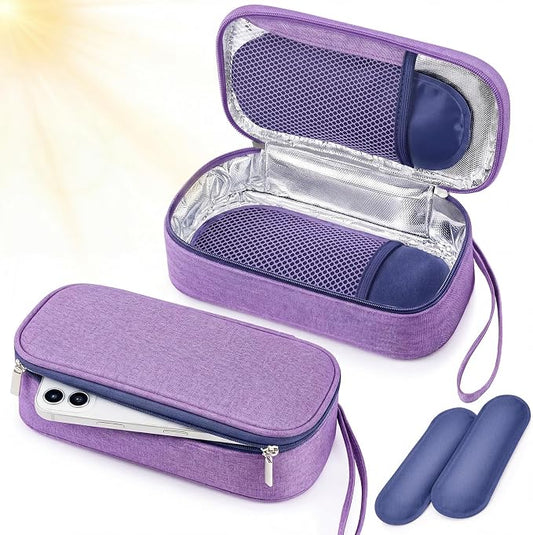 Phone Cooler Bag for Beach, Portable Phone Cooling Pouch with 2 Reusable Ice Packs, Keeps Cool in Extreme Heat for Car Pool Hiking, Extends Battery Life, Fits All Smartphones(Purple,Fabric)