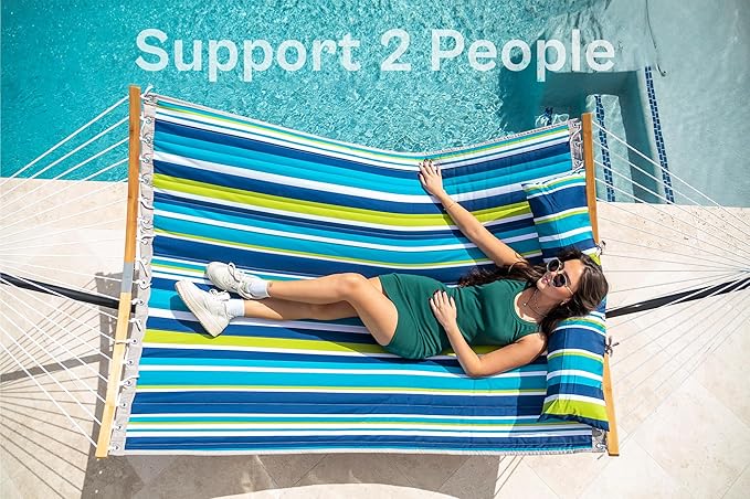 SUPERJARE Hammock with Stand, 2 Person Heavy Duty Hammock with Padded Cotton, Detachable Pillow & Strong Curved-Bar & Portable Carrying Bag, Perfect for Outdoor & Indoor - Dark Cyan