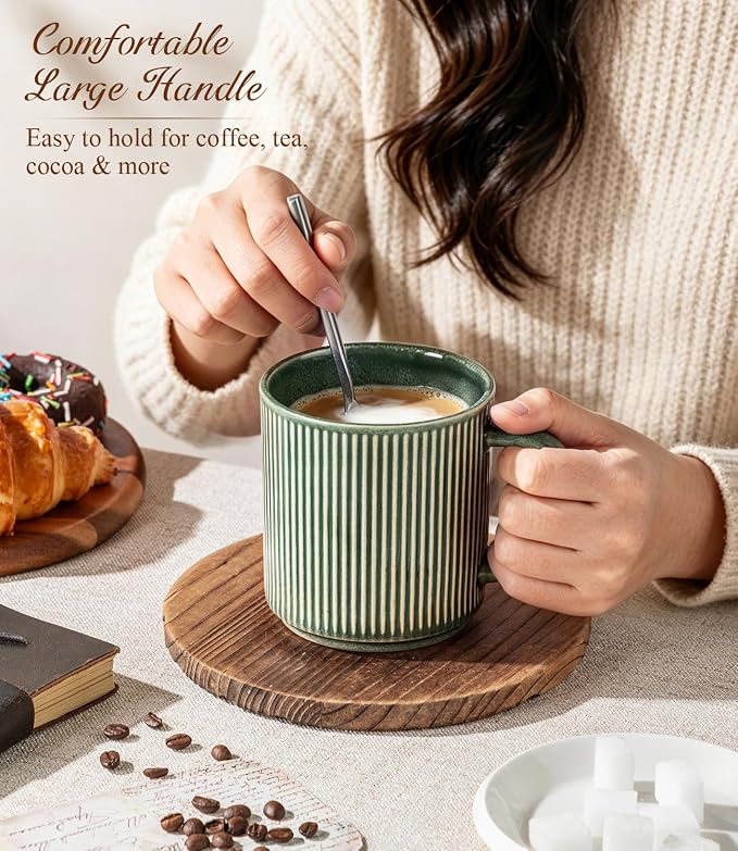 GBhome Coffee Mugs Set of 6，12 oz Coffee Cups with Handle | Cups for Latte, Tea, Cocoa & Milk, Ideal for Daily Use & Gifts, Microwave & Dishwasher Safe, Dark Green