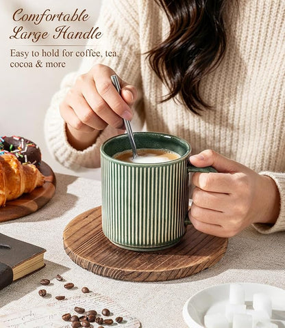 GBhome Coffee Mugs Set of 6，12 oz Coffee Cups with Handle | Cups for Latte, Tea, Cocoa & Milk, Ideal for Daily Use & Gifts, Microwave & Dishwasher Safe, Dark Green