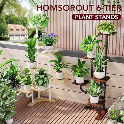 Corner Plant Stand with Grow Light - 6 Tier Plant Stand Indoor Square Metal Plant Shelf with Adjustable Light, Plant Organizer for Living Room, Graden, Home Decor (Brown)
